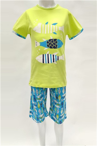 Erkek Çocuk Günlük Takım - Summer Fish - Fıstık Yeşili | Penyelux Çocuk Giyim