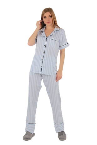 Kadın Pijama Takımı Çizgili Mavi-Beyaz | Penyelux Kadın İç Giyim