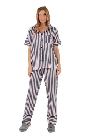 Kadın Pijama Takımı Çizgili Pembe-Gri | Penyelux Kadın İç Giyim