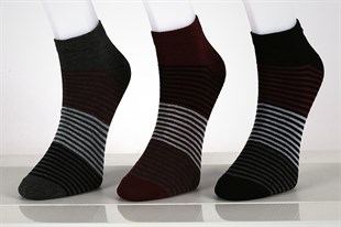 Zemin Smoke-Bordo-Mavi 5*5 Çemberler 3'lü Paket Patik Erkek Çorap